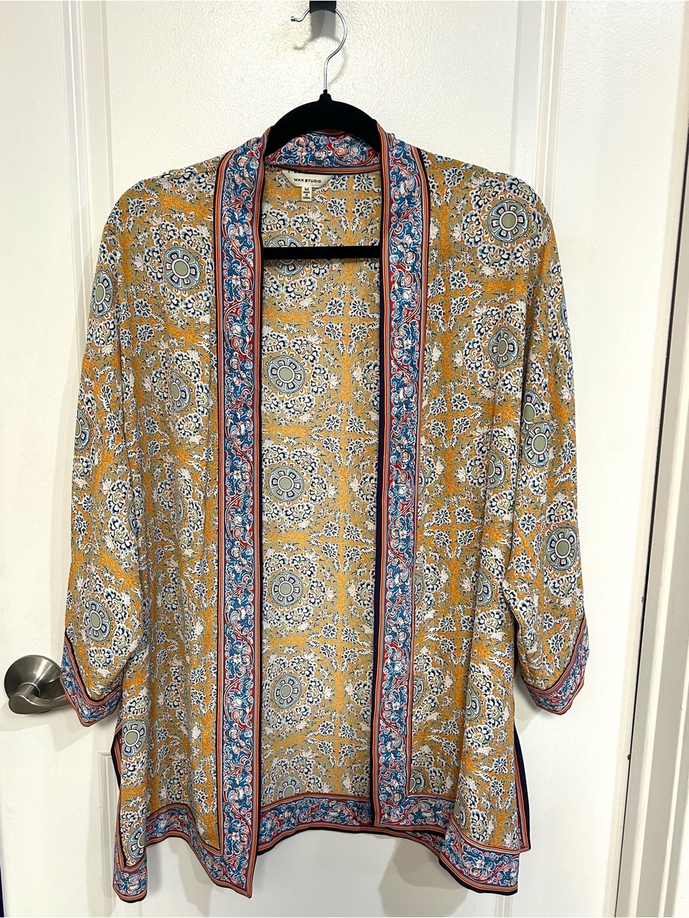 Max Studio Mustard Floral Border-Trim Kimono Jacket